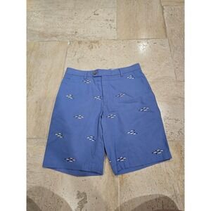 J. McLaughlin Men's Size 32 Oliver School Of Fishes‎ Blue Embroidered Shorts